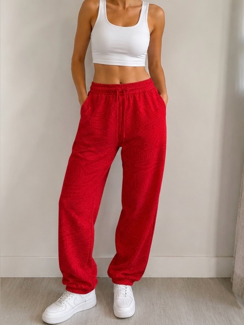 Jordan Red Patterned Jogger Sweatpants Streetwear Style